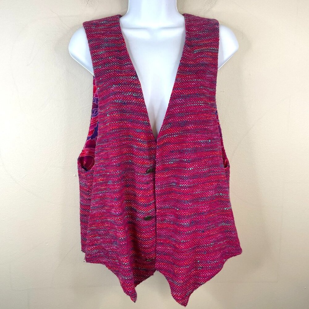 Vintage Fiber Art The Tangled Web Womens Handmade Vest Size L Pink REVERSIBLE